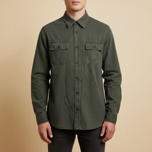 Converse One Star Mens Large Olive Green Cotton Utility Button Down Shirt L
